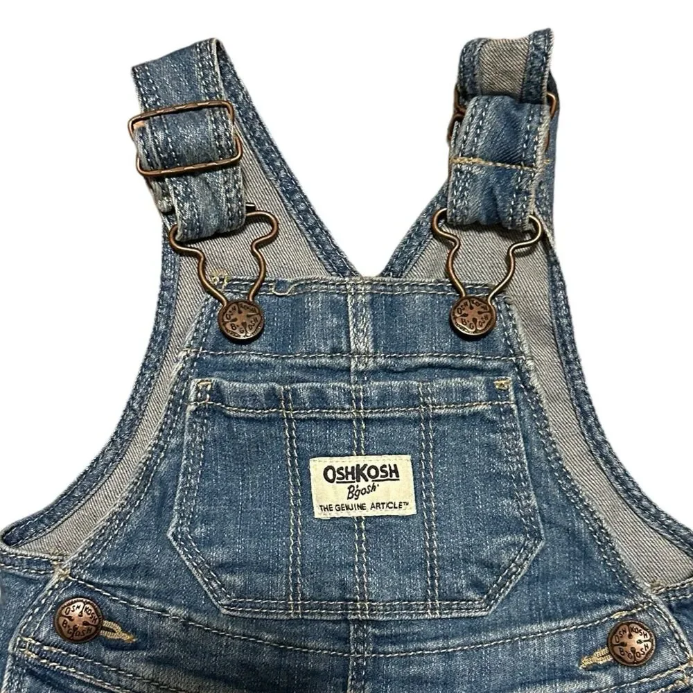 OshKosh Denim Short‎ Overalls Baby Girls 6M Floral Lace Trim Adjustable Straps